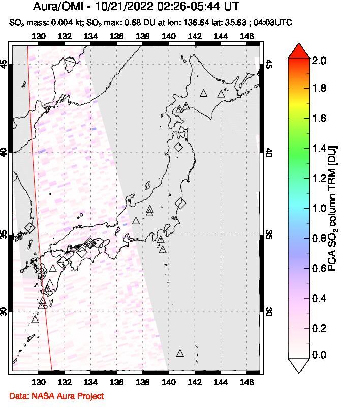 A sulfur dioxide image over Japan on Oct 21, 2022.