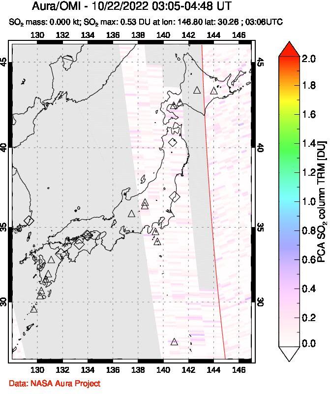 A sulfur dioxide image over Japan on Oct 22, 2022.