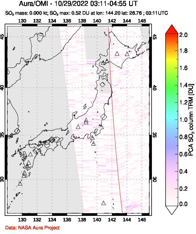 A sulfur dioxide image over Japan on Oct 29, 2022.