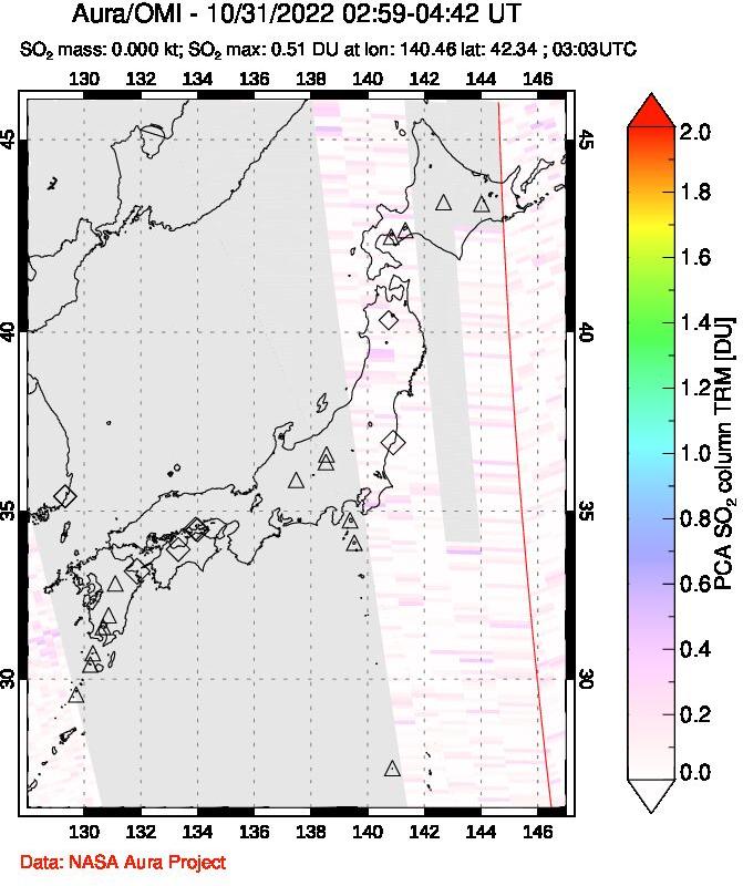 A sulfur dioxide image over Japan on Oct 31, 2022.