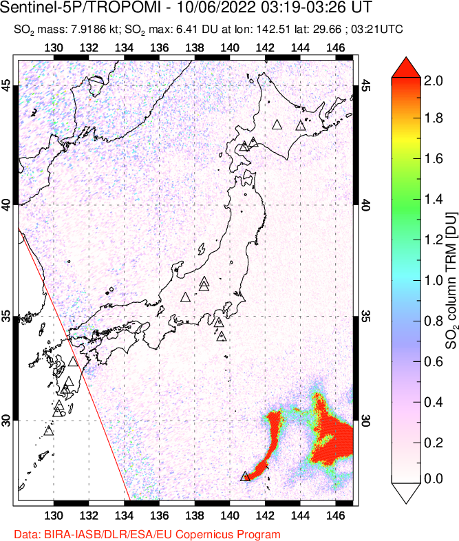 A sulfur dioxide image over Japan on Oct 06, 2022.