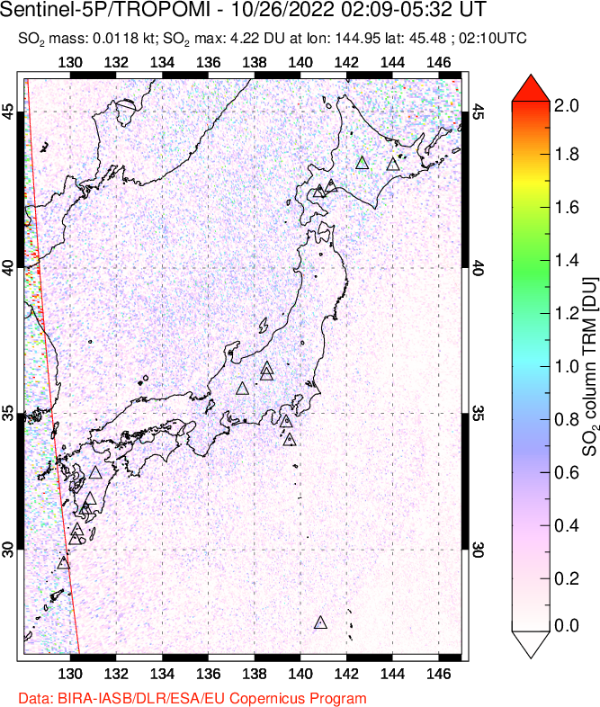 A sulfur dioxide image over Japan on Oct 26, 2022.