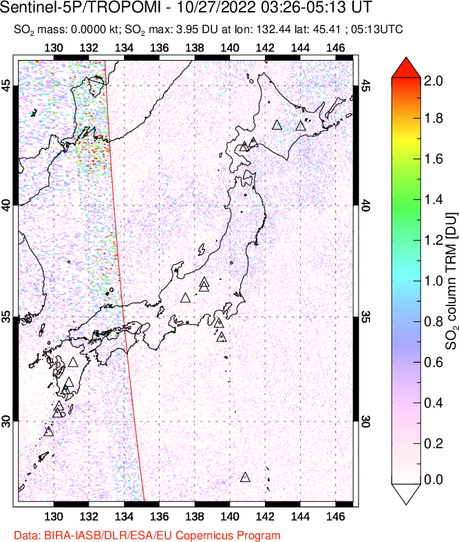 A sulfur dioxide image over Japan on Oct 27, 2022.