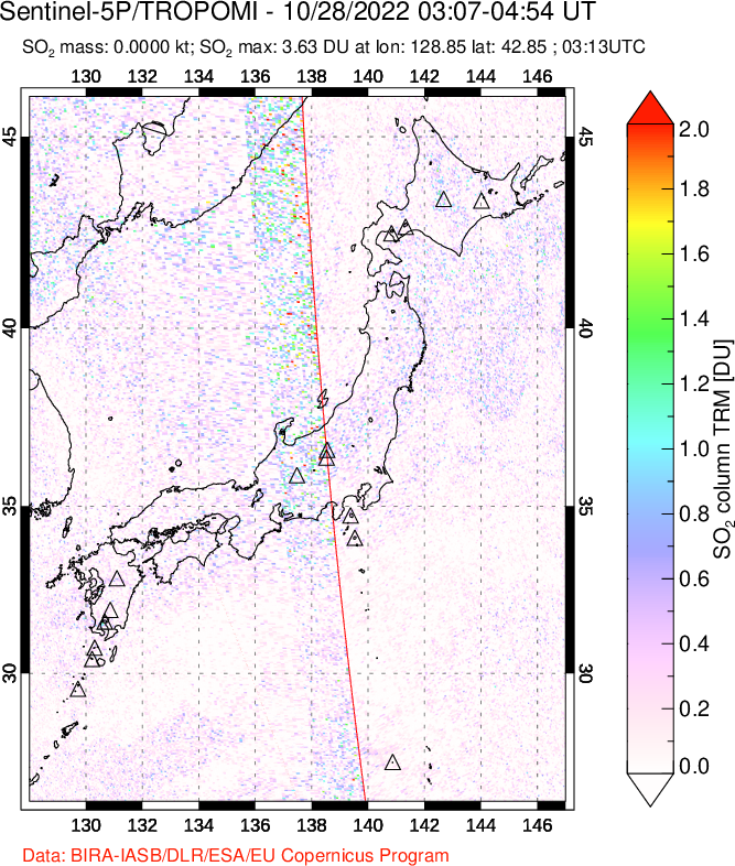 A sulfur dioxide image over Japan on Oct 28, 2022.