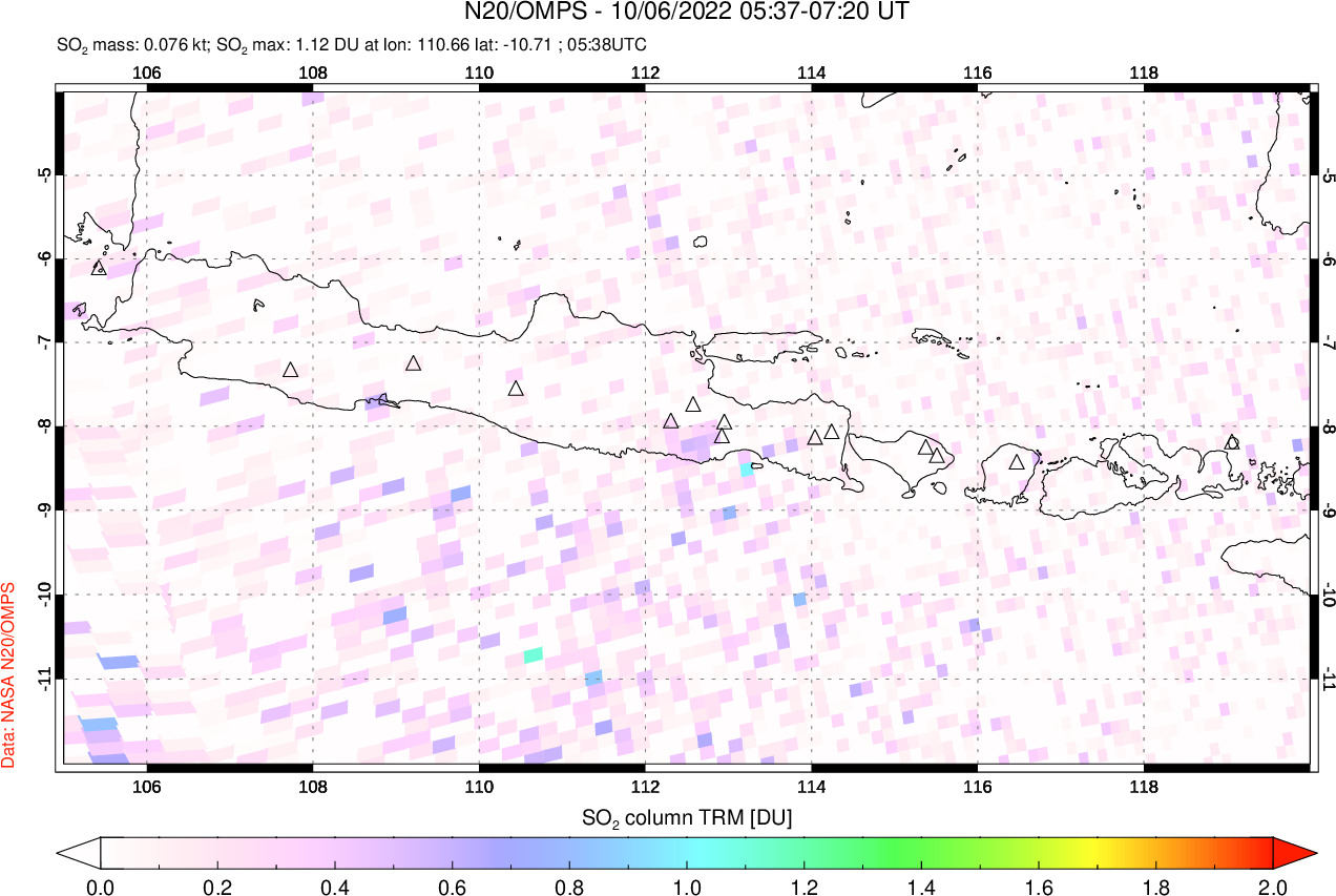A sulfur dioxide image over Java, Indonesia on Oct 06, 2022.