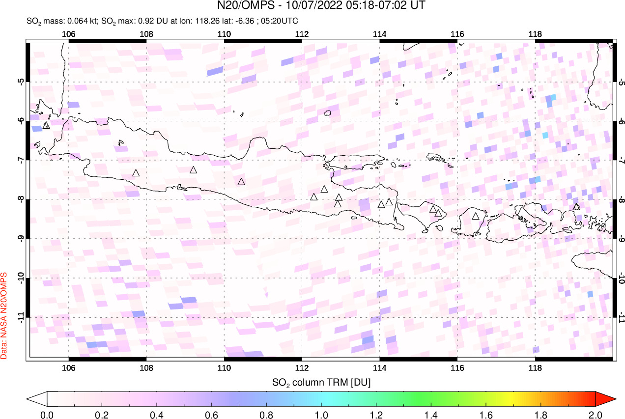 A sulfur dioxide image over Java, Indonesia on Oct 07, 2022.