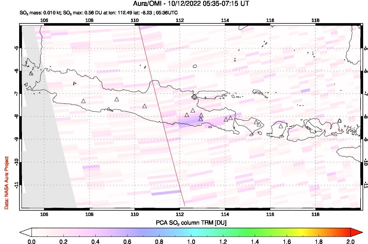 A sulfur dioxide image over Java, Indonesia on Oct 12, 2022.