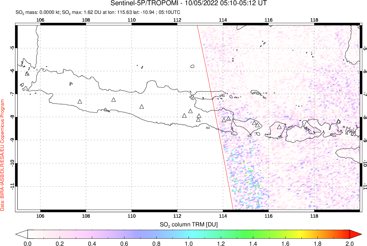 A sulfur dioxide image over Java, Indonesia on Oct 05, 2022.