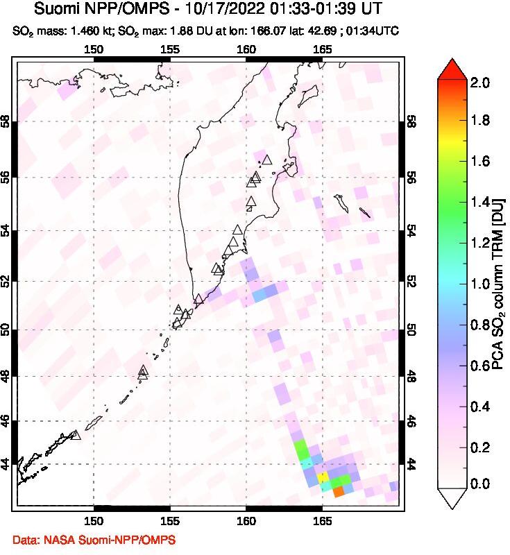 A sulfur dioxide image over Kamchatka, Russian Federation on Oct 17, 2022.