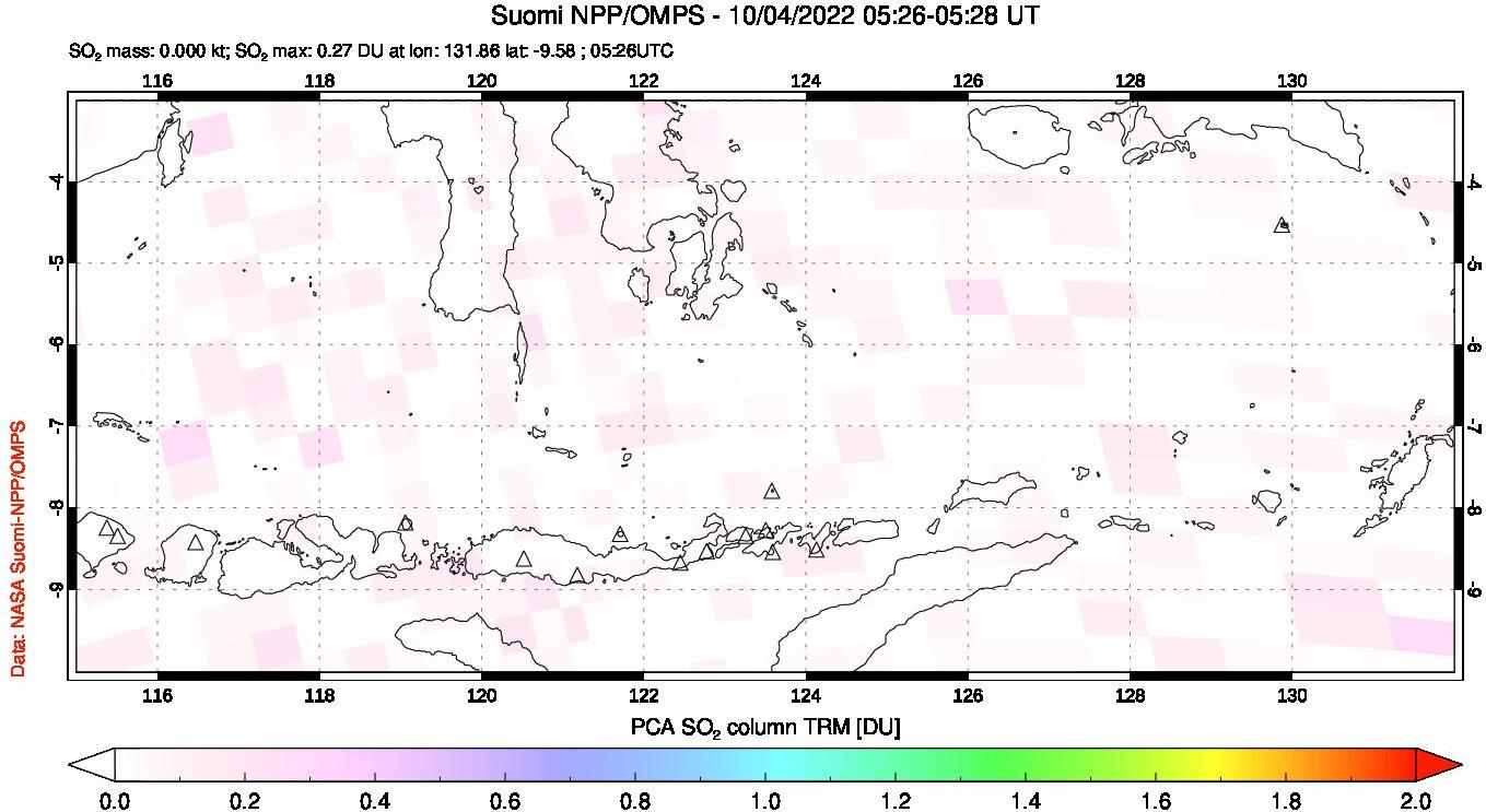 A sulfur dioxide image over Lesser Sunda Islands, Indonesia on Oct 04, 2022.