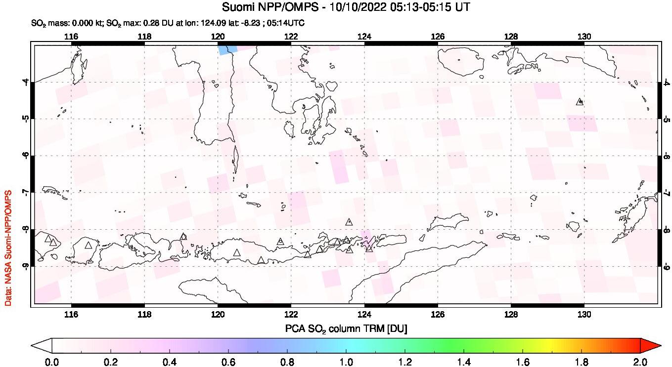 A sulfur dioxide image over Lesser Sunda Islands, Indonesia on Oct 10, 2022.