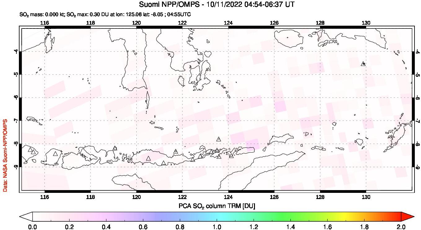 A sulfur dioxide image over Lesser Sunda Islands, Indonesia on Oct 11, 2022.