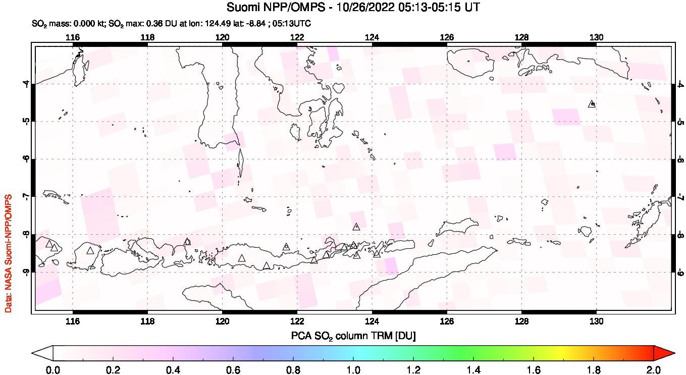 A sulfur dioxide image over Lesser Sunda Islands, Indonesia on Oct 26, 2022.