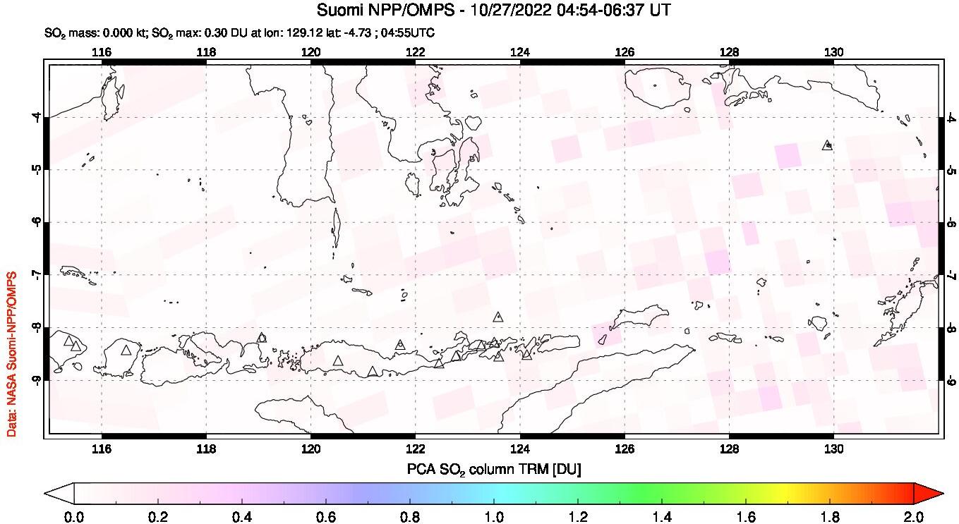 A sulfur dioxide image over Lesser Sunda Islands, Indonesia on Oct 27, 2022.