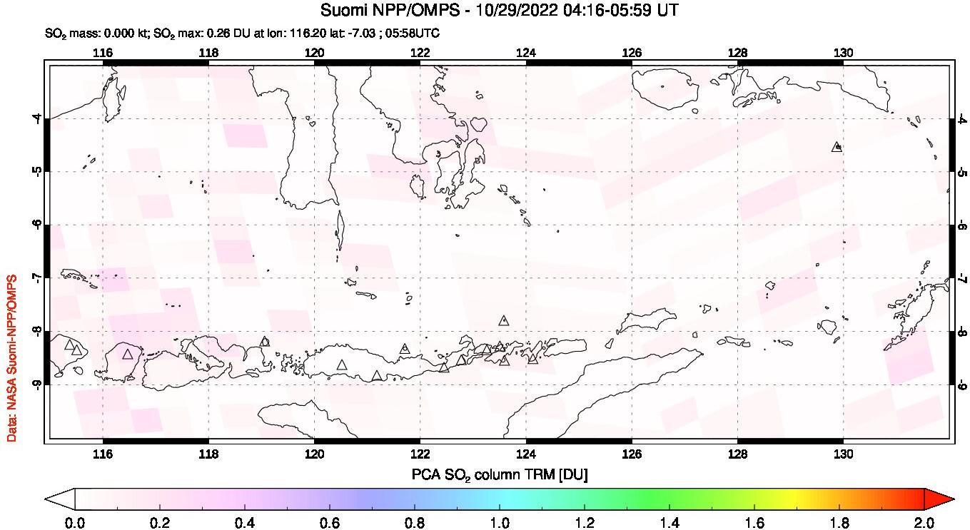 A sulfur dioxide image over Lesser Sunda Islands, Indonesia on Oct 29, 2022.