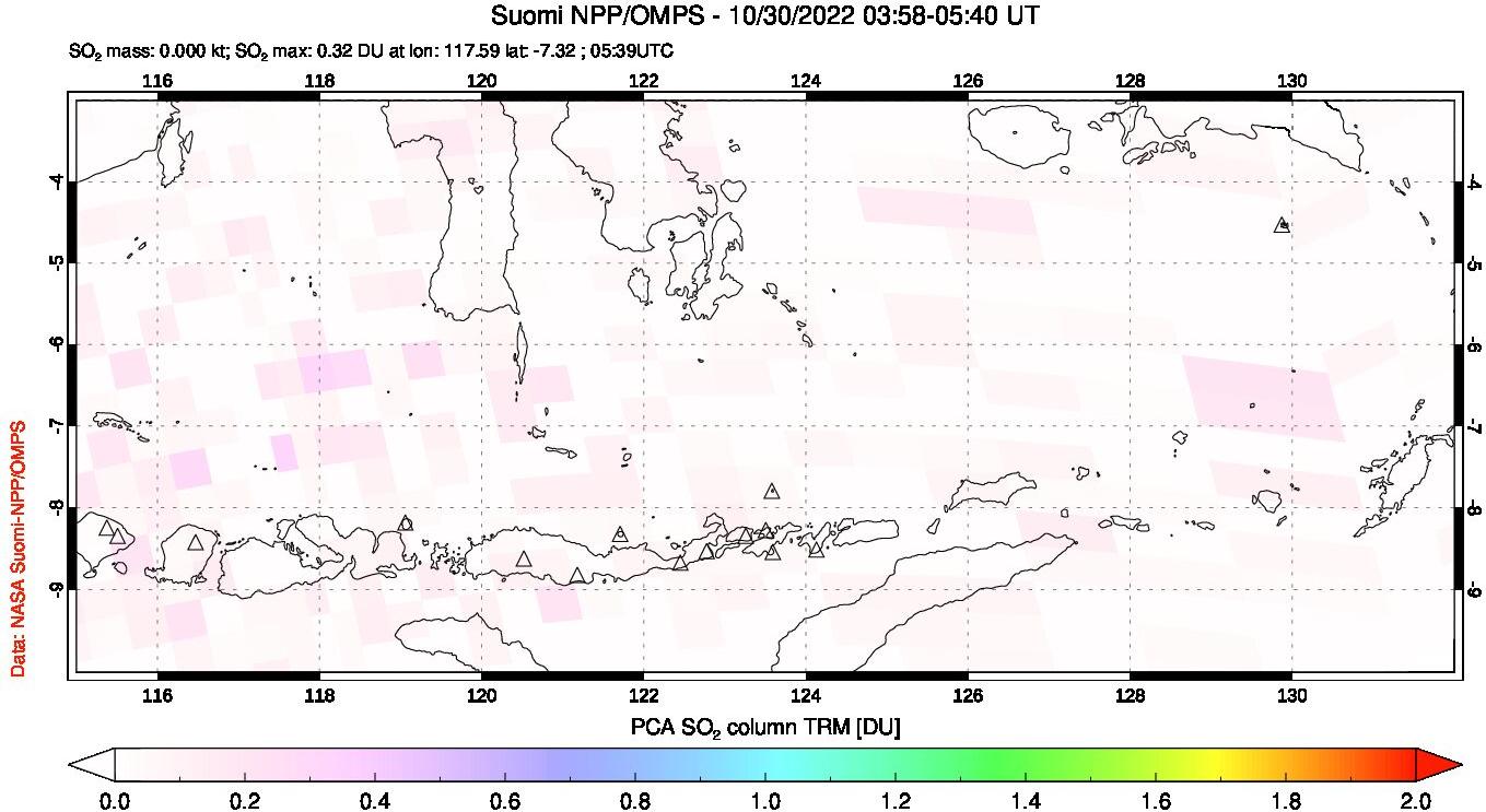 A sulfur dioxide image over Lesser Sunda Islands, Indonesia on Oct 30, 2022.