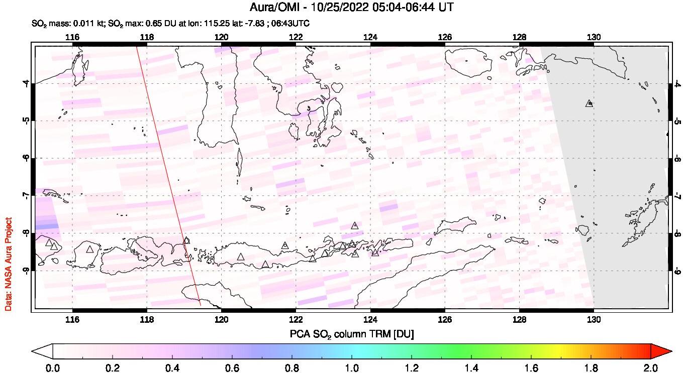 A sulfur dioxide image over Lesser Sunda Islands, Indonesia on Oct 25, 2022.