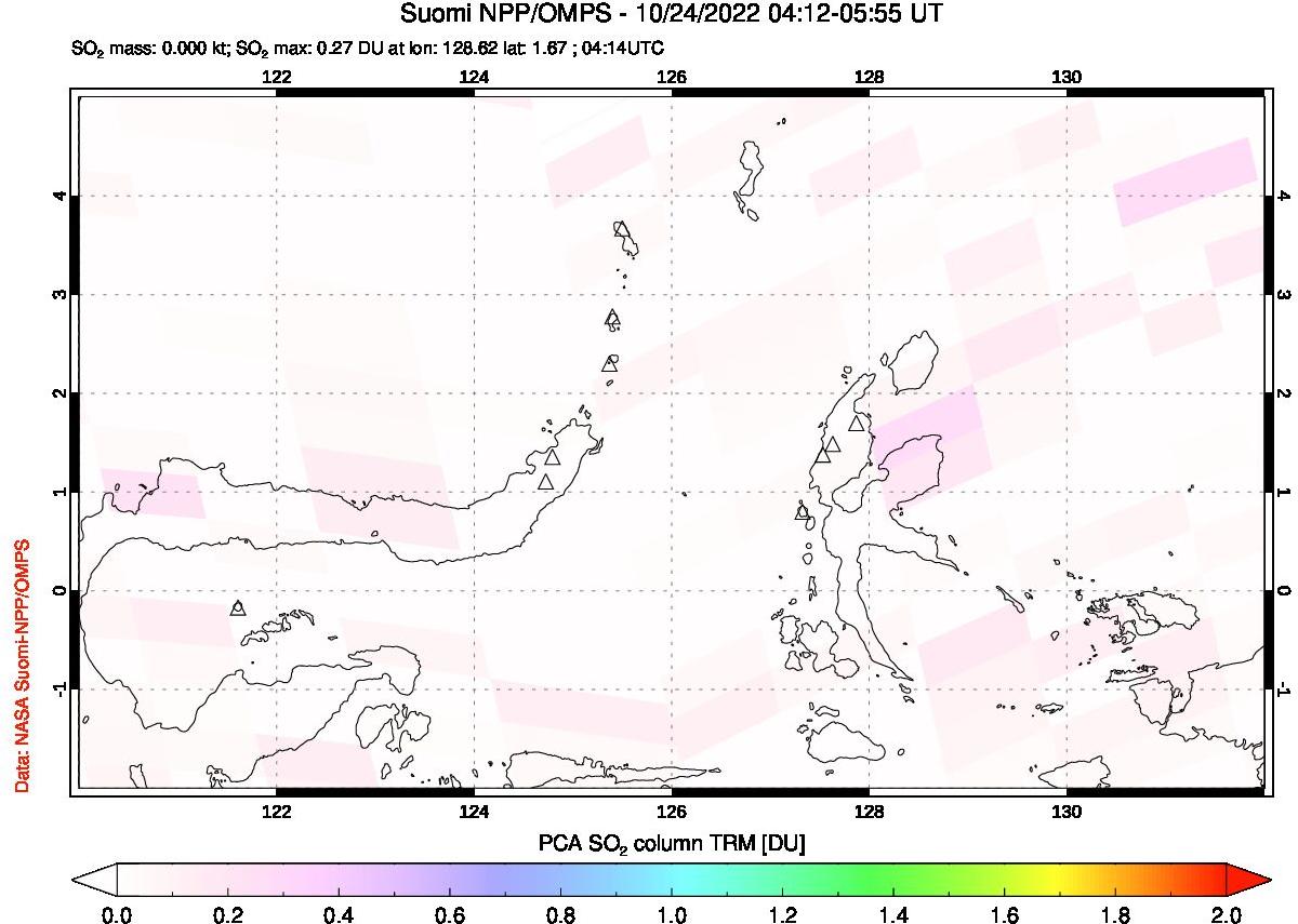 A sulfur dioxide image over Northern Sulawesi & Halmahera, Indonesia on Oct 24, 2022.
