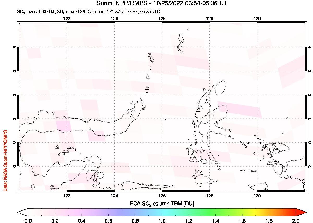 A sulfur dioxide image over Northern Sulawesi & Halmahera, Indonesia on Oct 25, 2022.