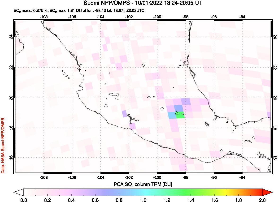 A sulfur dioxide image over Mexico on Oct 01, 2022.