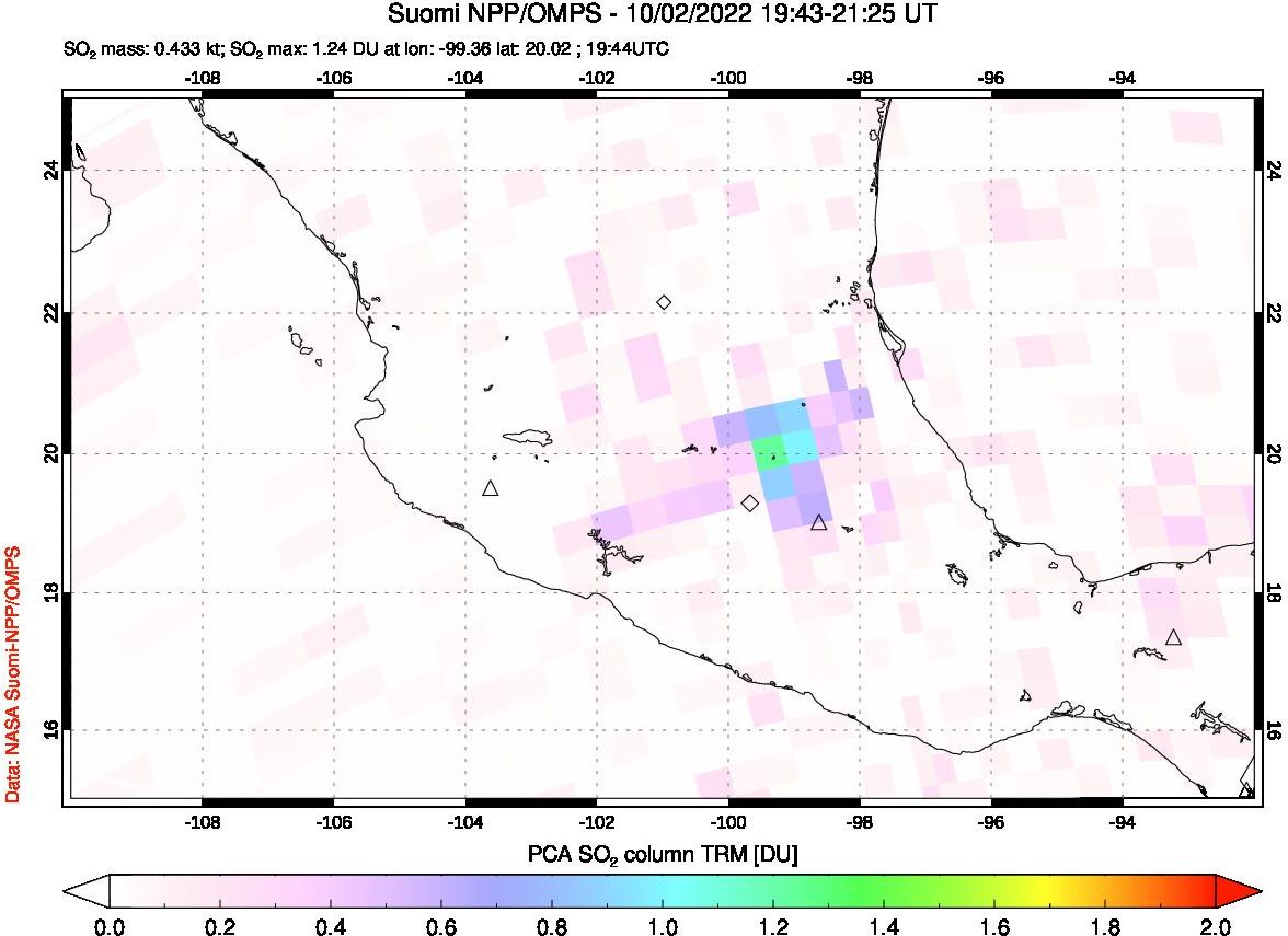 A sulfur dioxide image over Mexico on Oct 02, 2022.