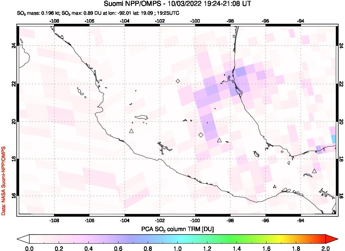 A sulfur dioxide image over Mexico on Oct 03, 2022.