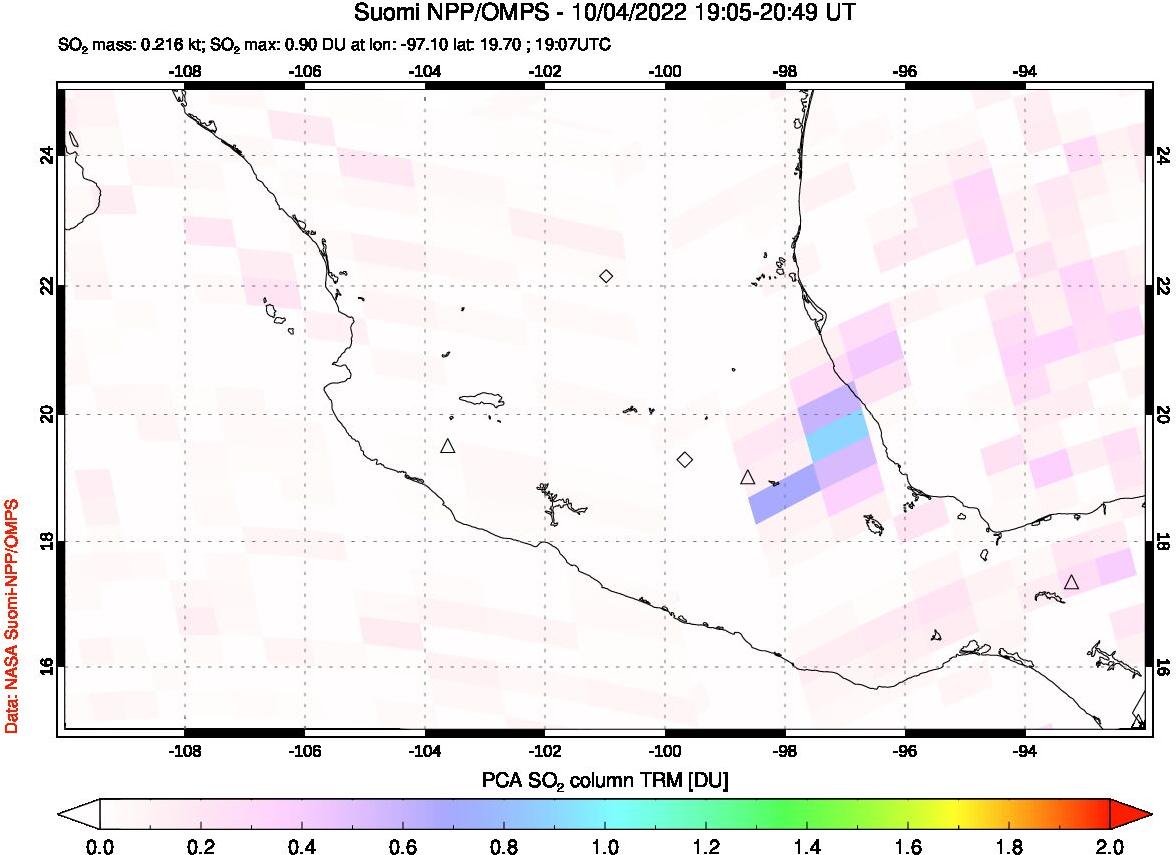 A sulfur dioxide image over Mexico on Oct 04, 2022.