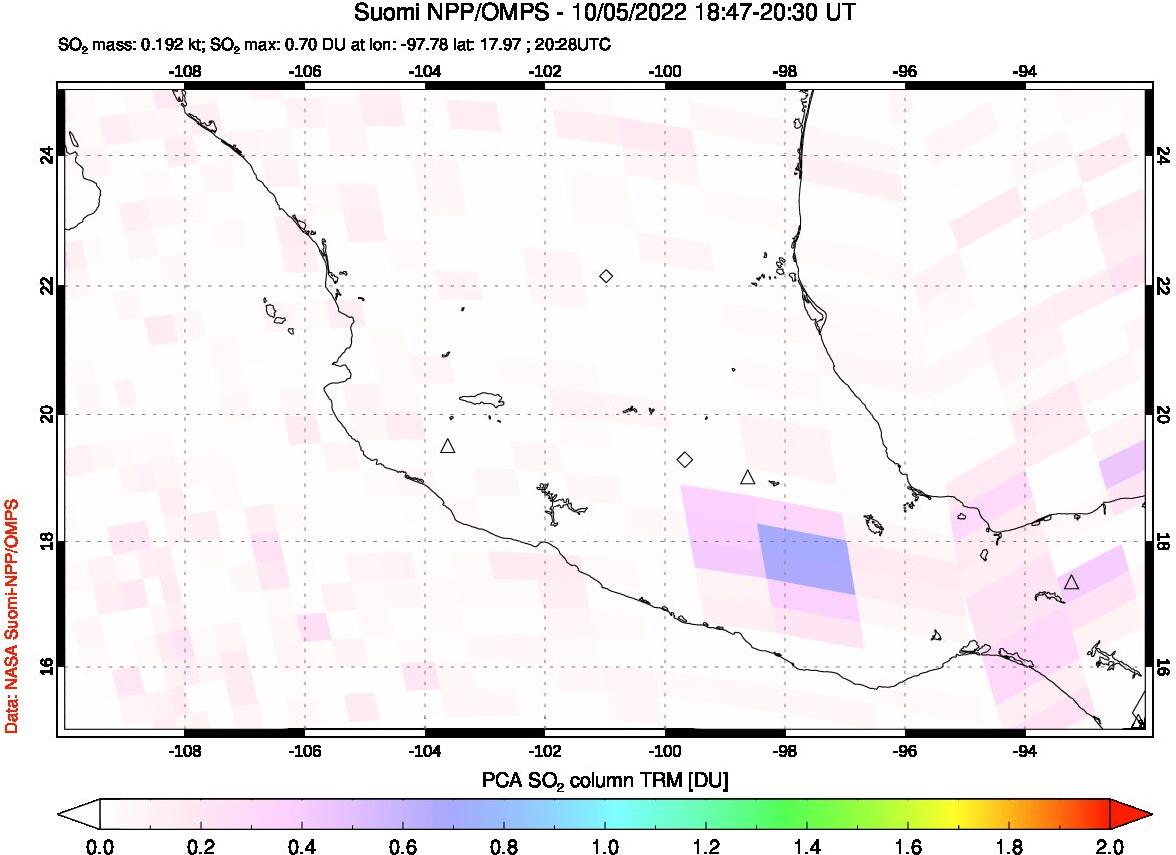 A sulfur dioxide image over Mexico on Oct 05, 2022.