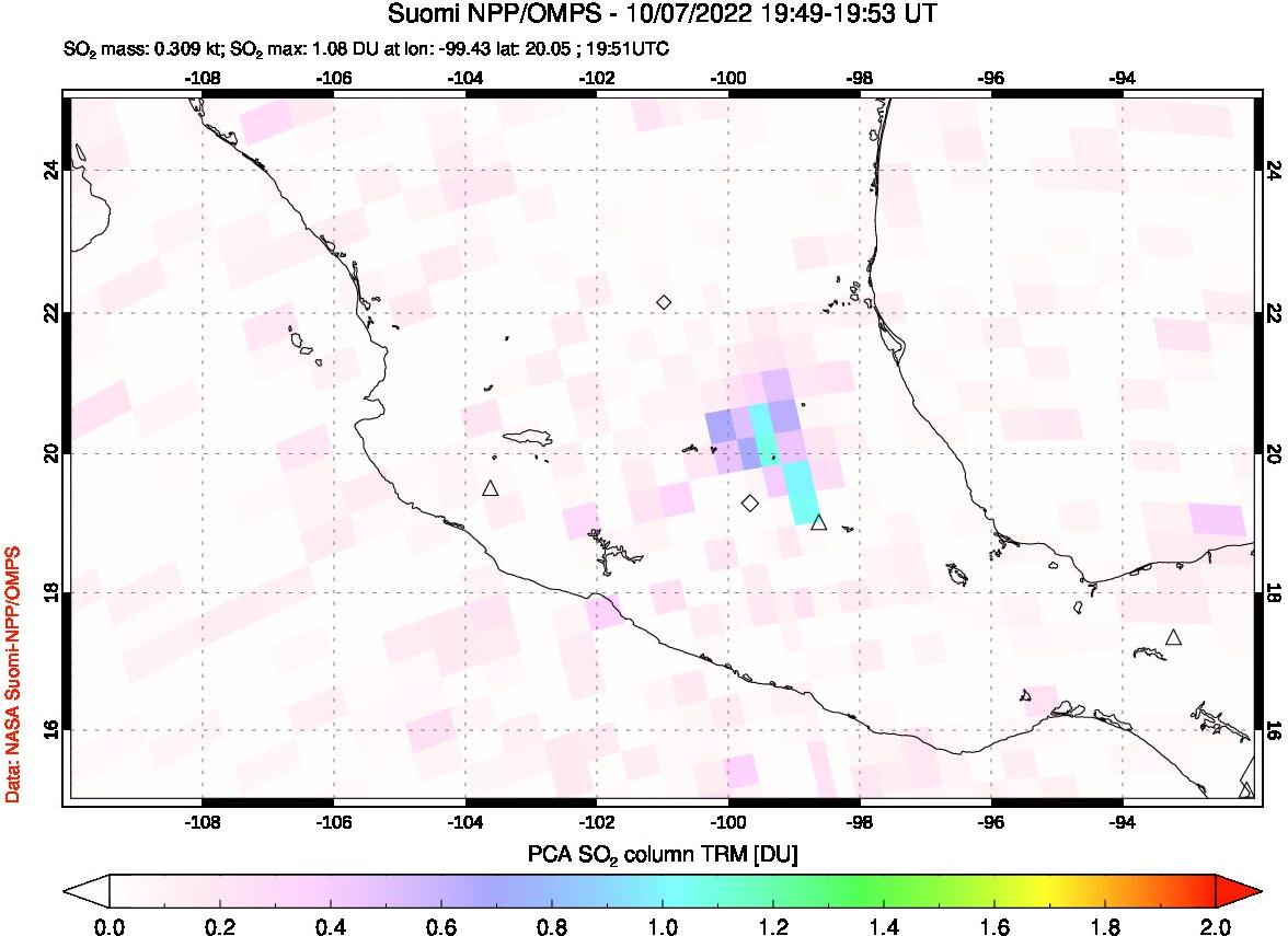 A sulfur dioxide image over Mexico on Oct 07, 2022.