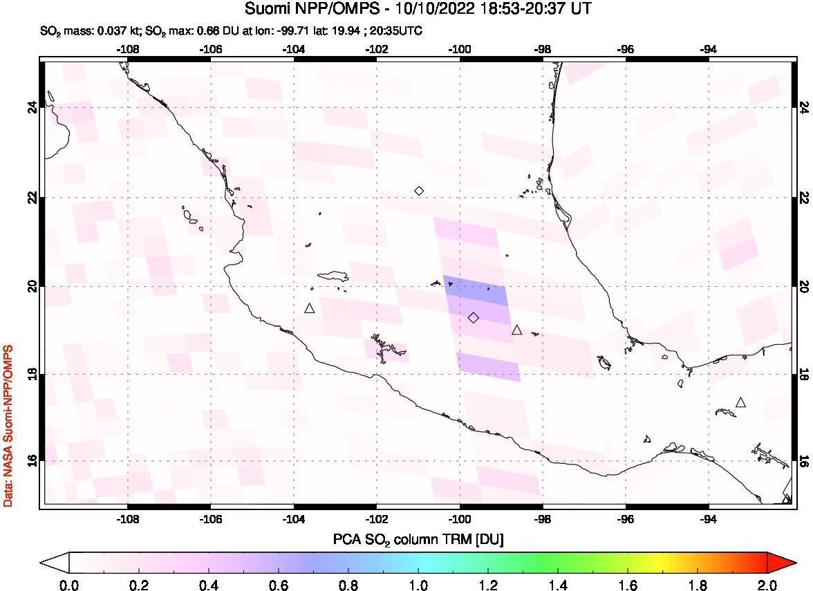 A sulfur dioxide image over Mexico on Oct 10, 2022.