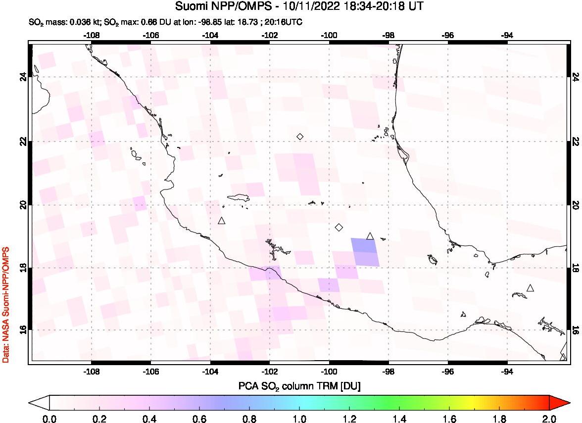 A sulfur dioxide image over Mexico on Oct 11, 2022.