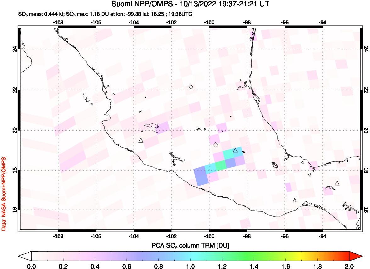 A sulfur dioxide image over Mexico on Oct 13, 2022.
