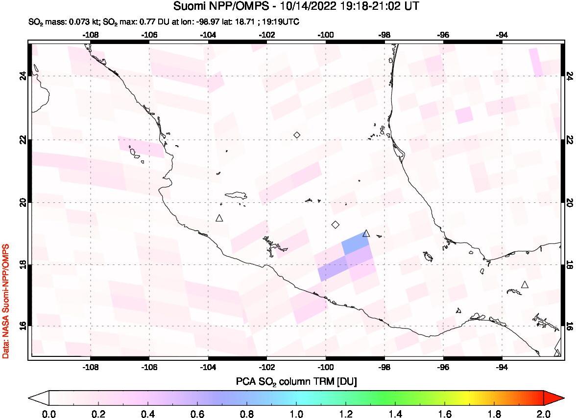 A sulfur dioxide image over Mexico on Oct 14, 2022.
