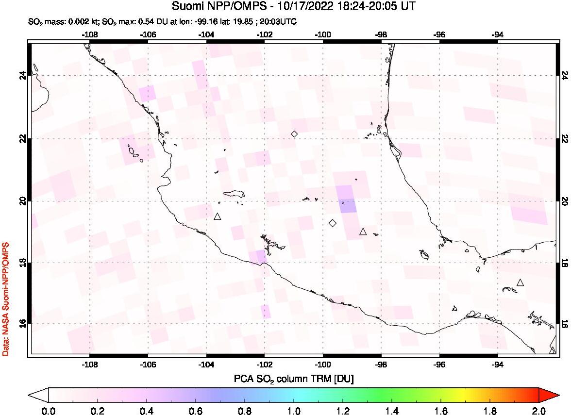 A sulfur dioxide image over Mexico on Oct 17, 2022.