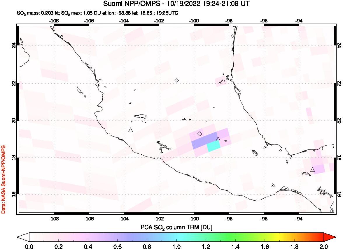A sulfur dioxide image over Mexico on Oct 19, 2022.