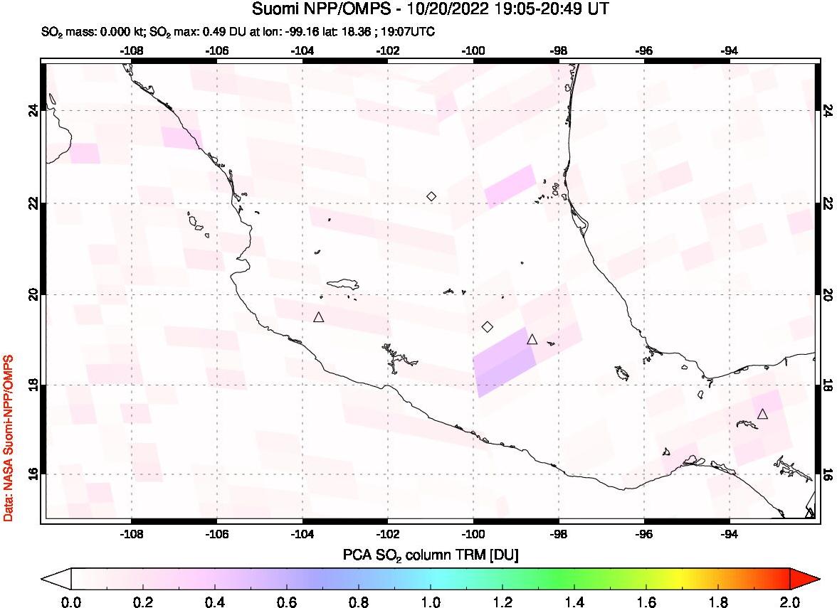 A sulfur dioxide image over Mexico on Oct 20, 2022.