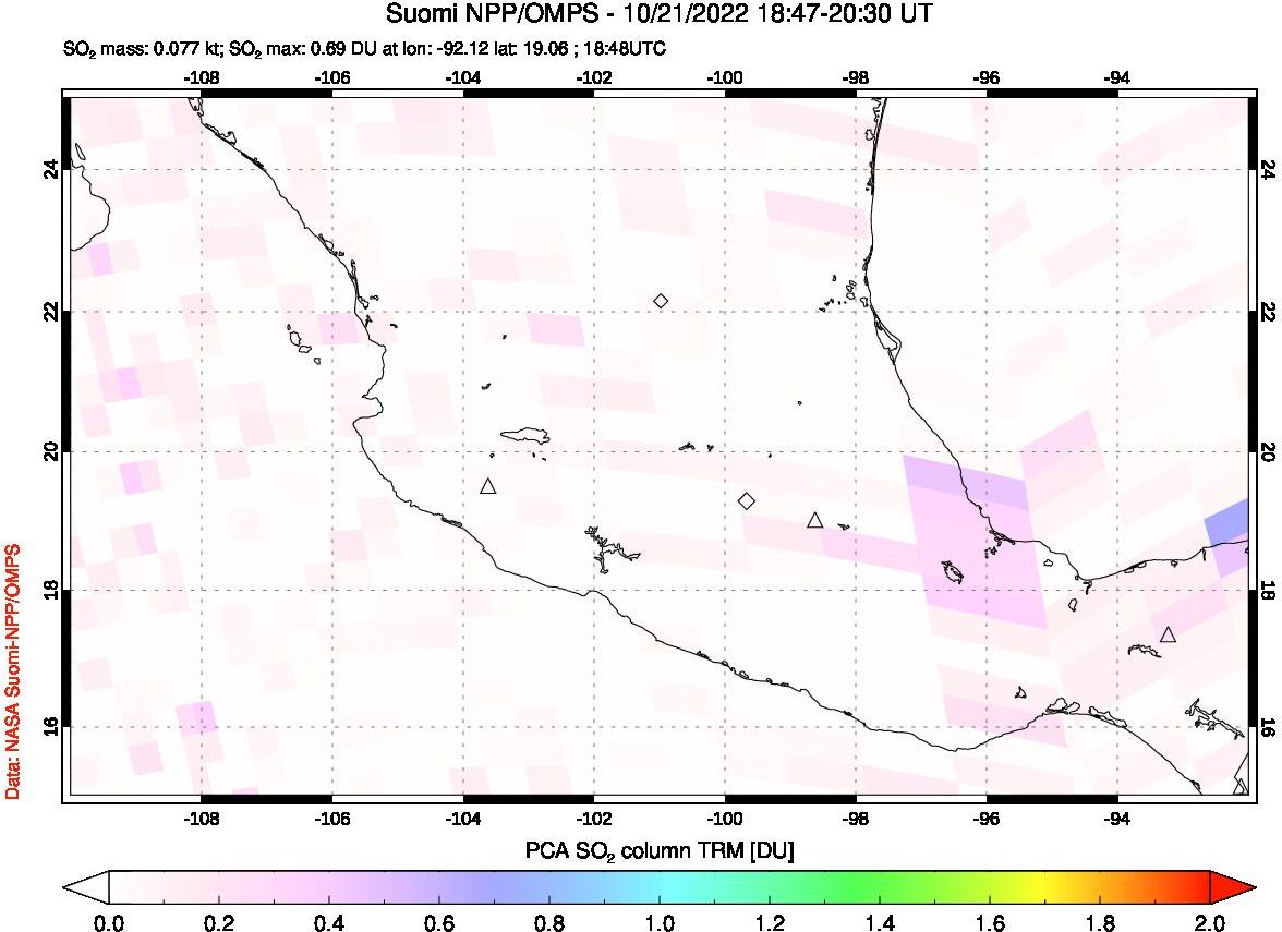 A sulfur dioxide image over Mexico on Oct 21, 2022.
