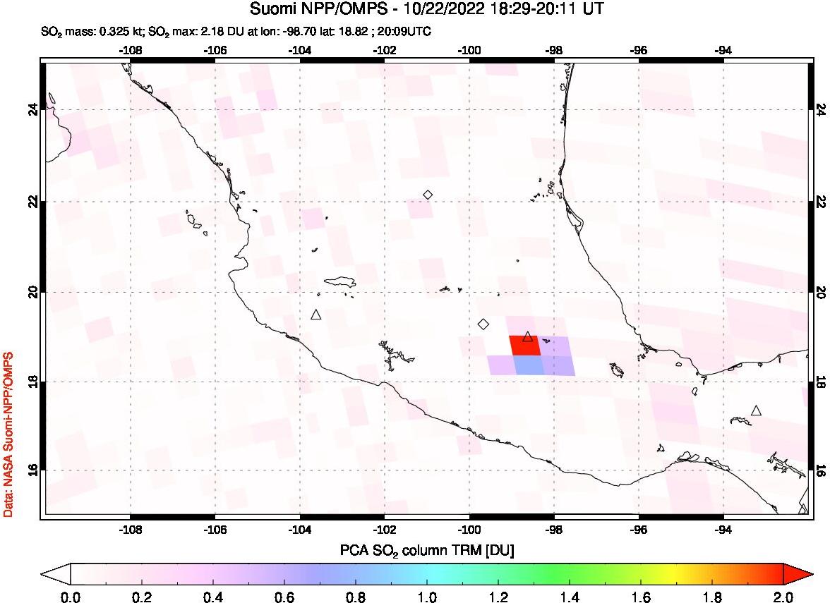 A sulfur dioxide image over Mexico on Oct 22, 2022.