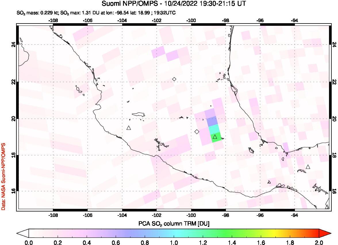 A sulfur dioxide image over Mexico on Oct 24, 2022.