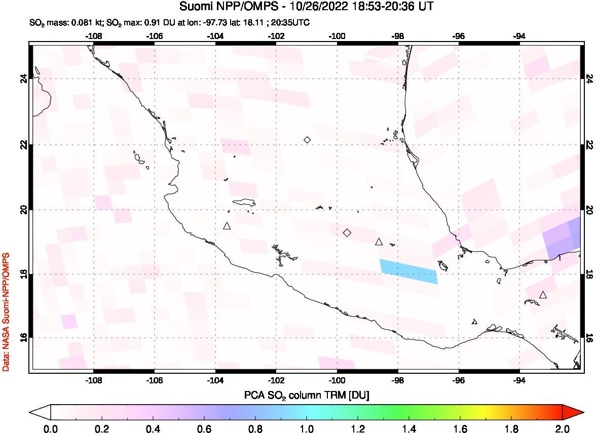 A sulfur dioxide image over Mexico on Oct 26, 2022.