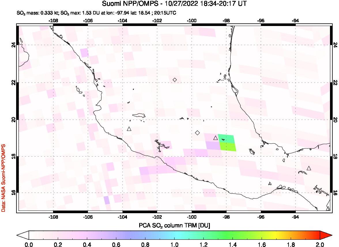A sulfur dioxide image over Mexico on Oct 27, 2022.