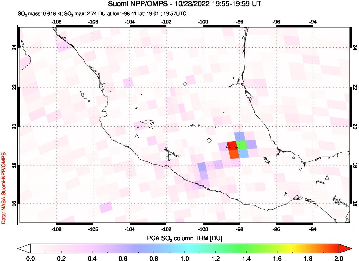 A sulfur dioxide image over Mexico on Oct 28, 2022.