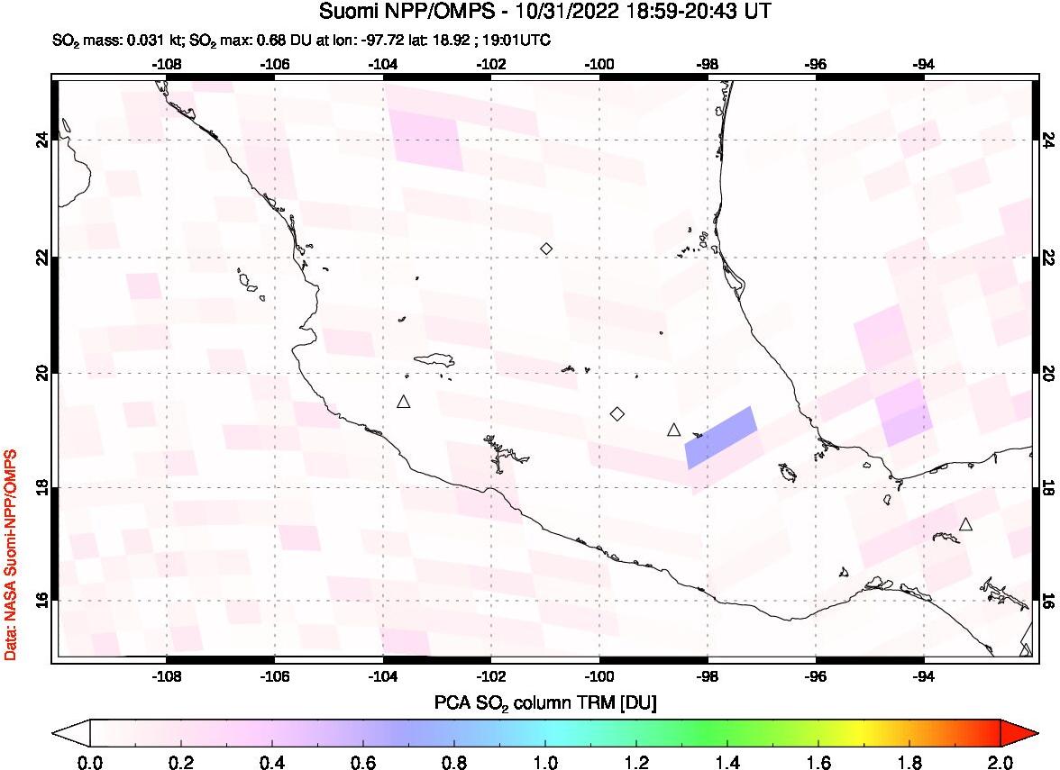 A sulfur dioxide image over Mexico on Oct 31, 2022.