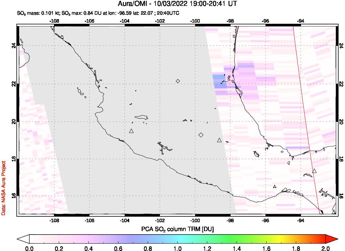 A sulfur dioxide image over Mexico on Oct 03, 2022.