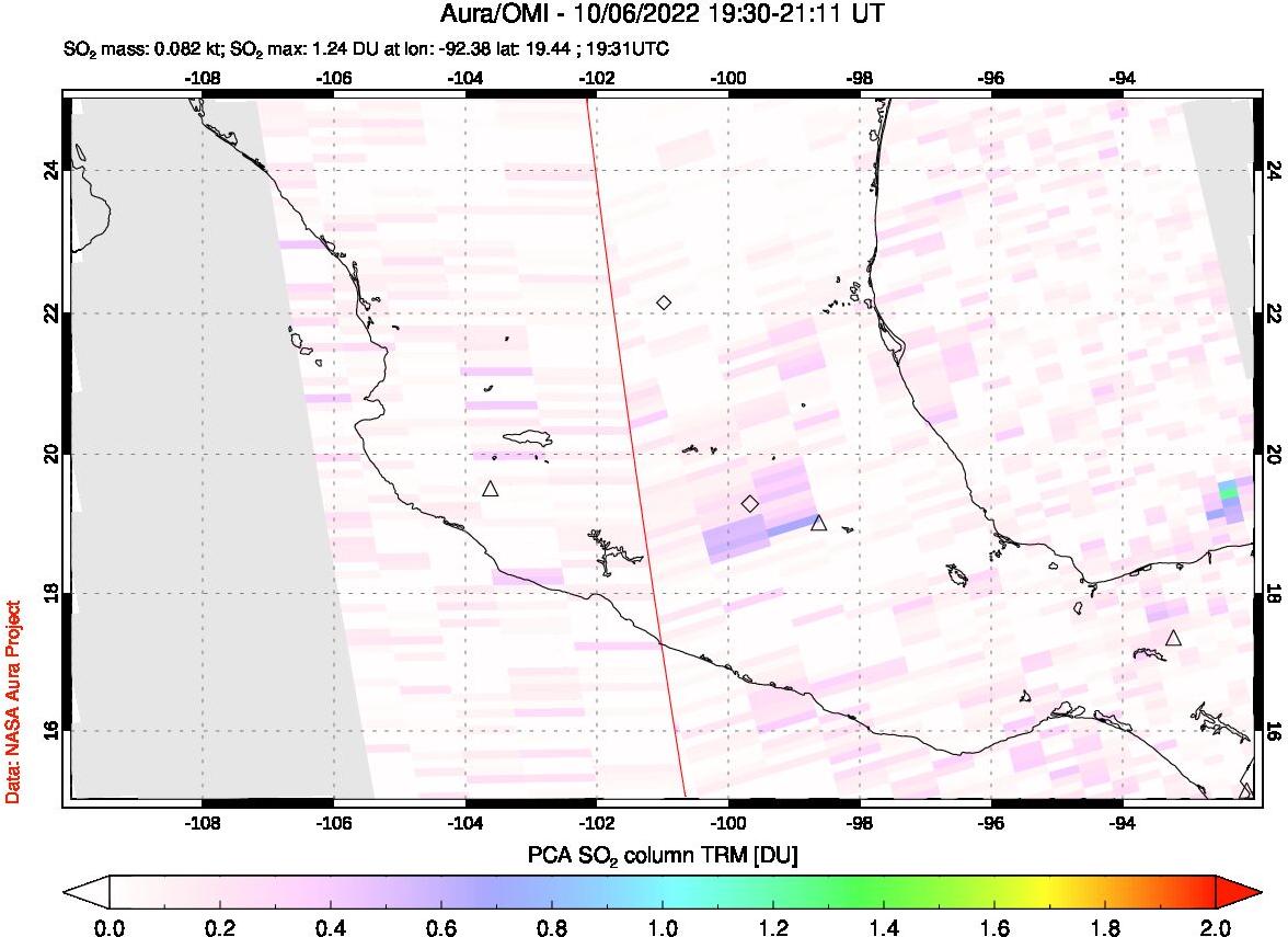 A sulfur dioxide image over Mexico on Oct 06, 2022.