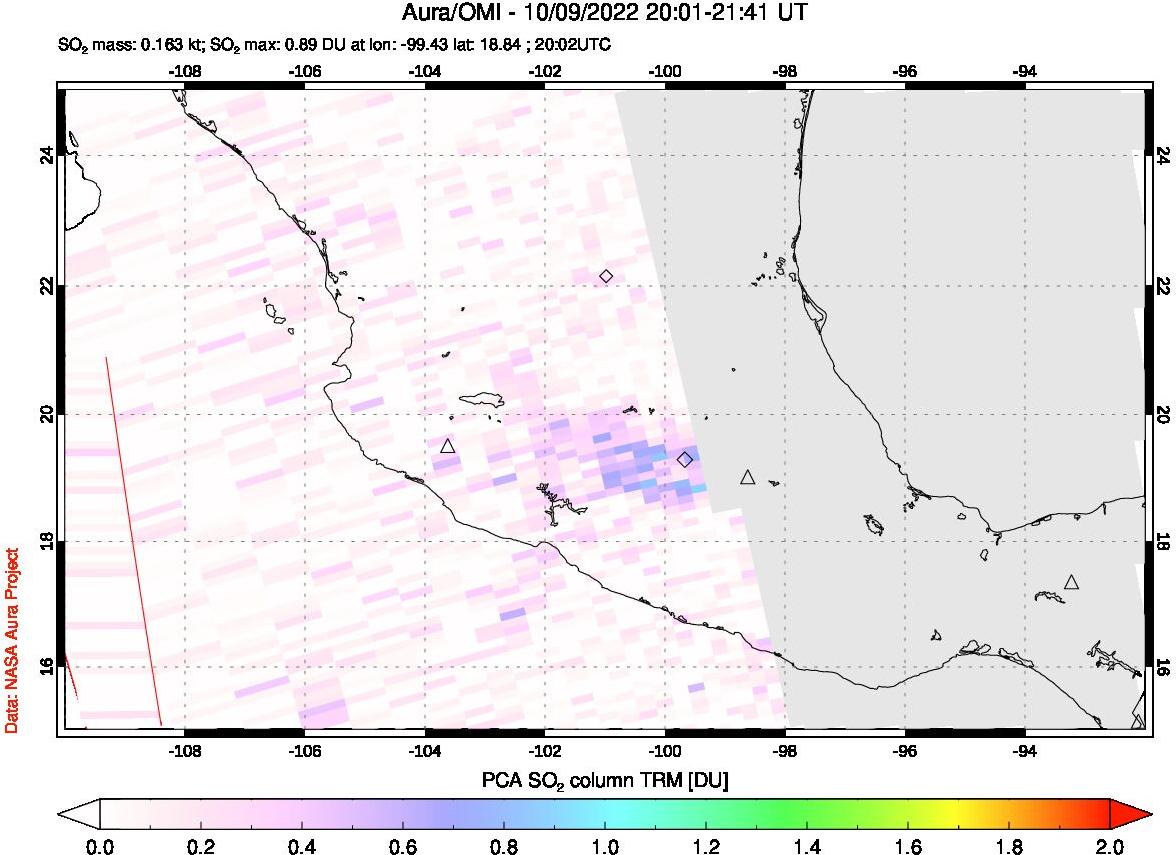 A sulfur dioxide image over Mexico on Oct 09, 2022.