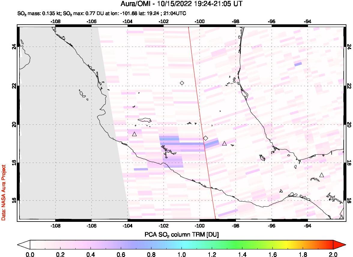 A sulfur dioxide image over Mexico on Oct 15, 2022.