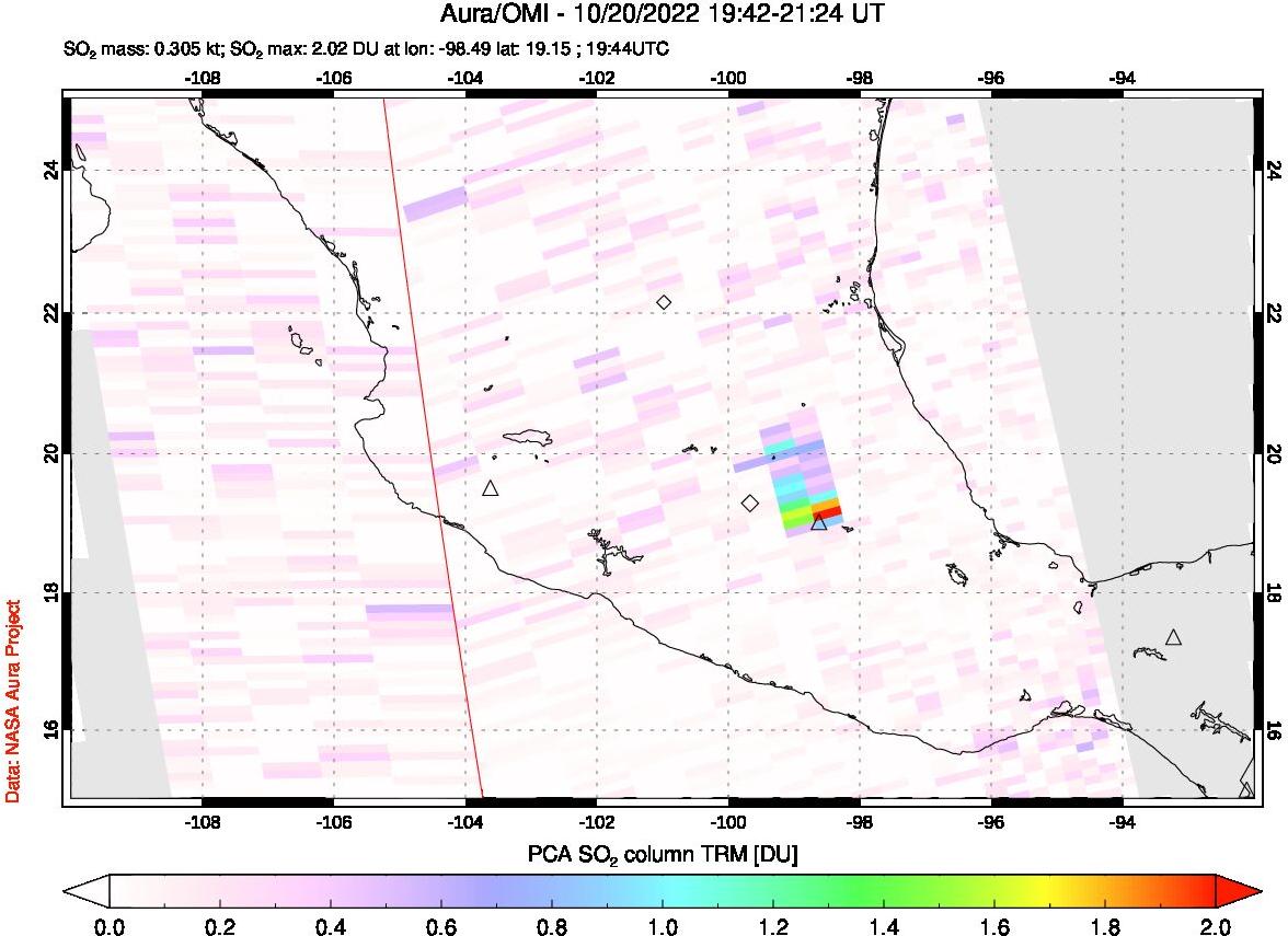 A sulfur dioxide image over Mexico on Oct 20, 2022.