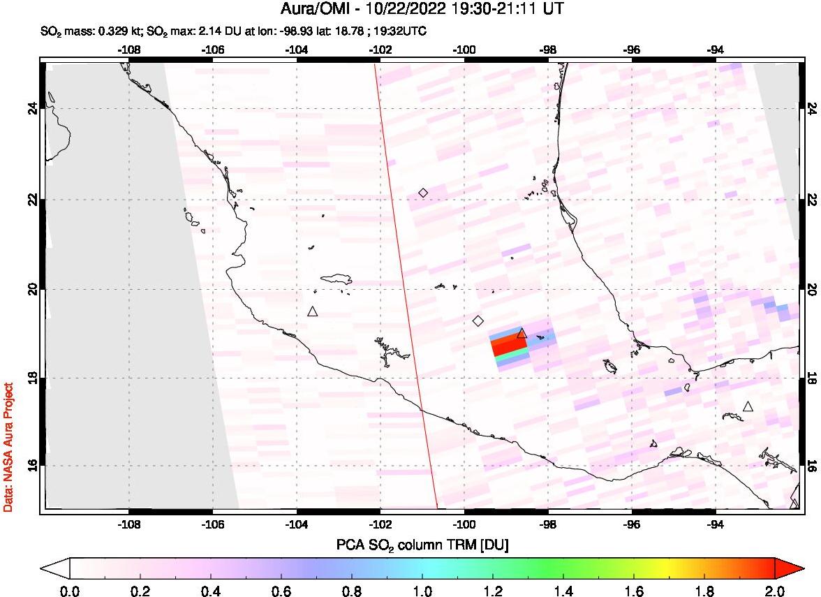 A sulfur dioxide image over Mexico on Oct 22, 2022.