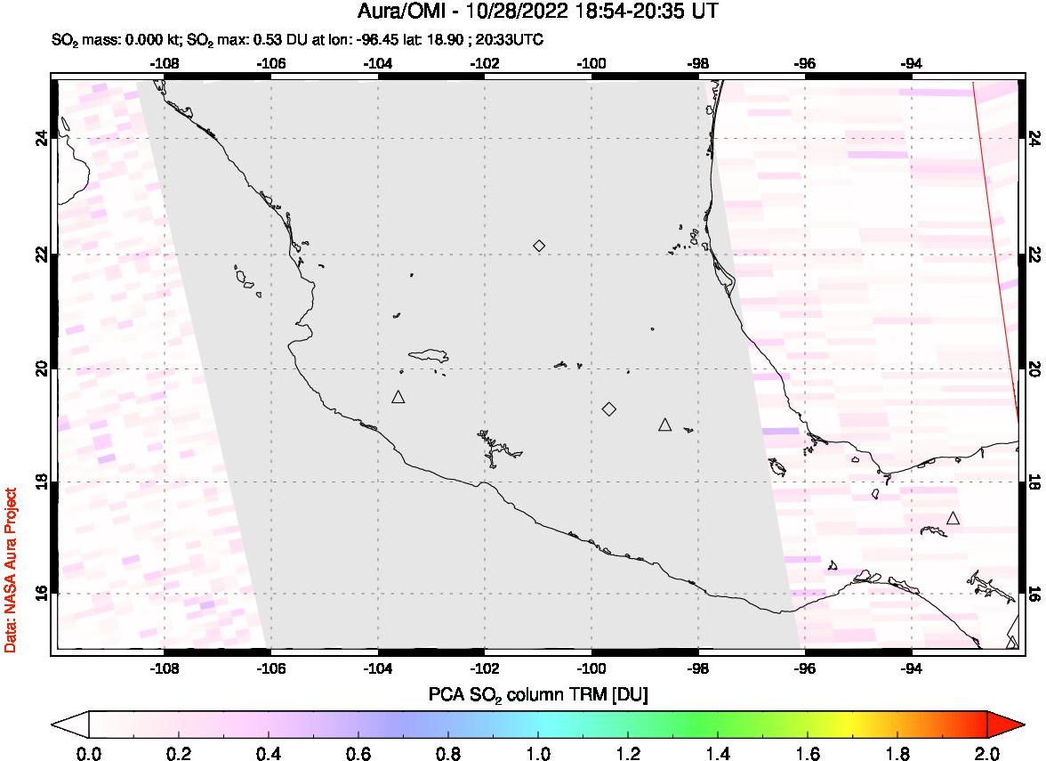 A sulfur dioxide image over Mexico on Oct 28, 2022.